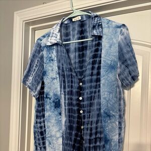 EUC Women’s Pol Anthropologie Tie Dye V-neck Blouse Small